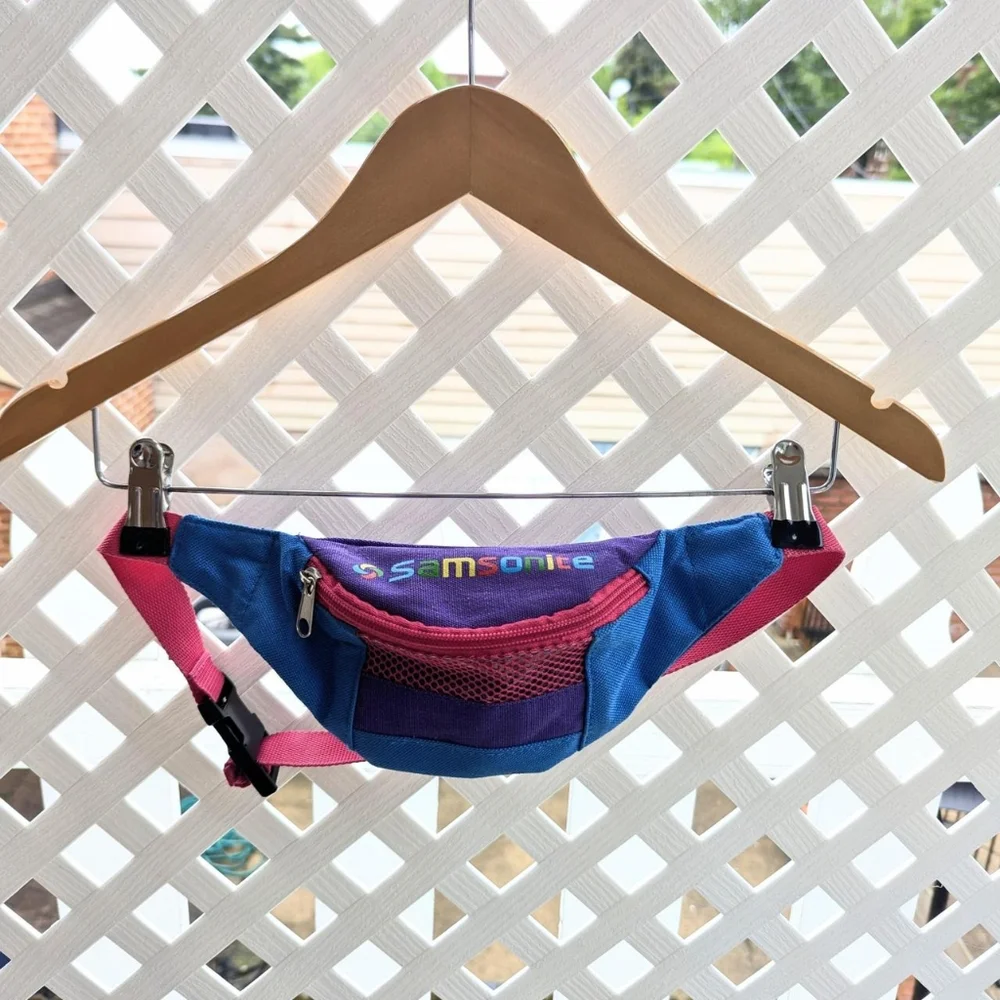 Vintage 80's Samsonite Neon Pink, Blue, & Purple Color Block Mini Fanny Pack - Picture 5 of 7